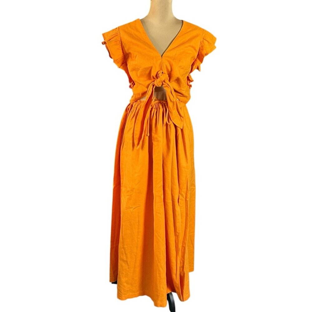 Abercrombie & Fitch Orange Tie-Front Maxi Dress